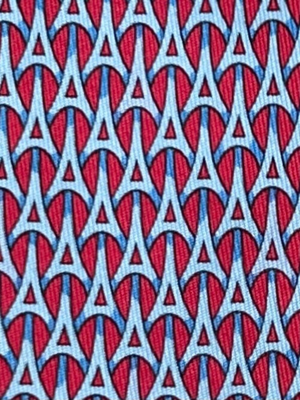 100% REAL HERMES TIE ~ DARKER RED w FUN LIGT BLUE EIFFEL TOWERS PARIS XL